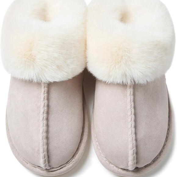 Women's Faux Fur Memory Foam Slippers Warm Slip On House Indoor Outdoor - Picture 4 of 7